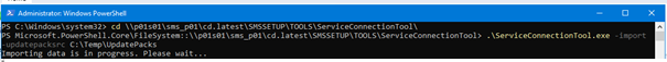 Service Connection Tool Command Line  Import Update Pack Payloads